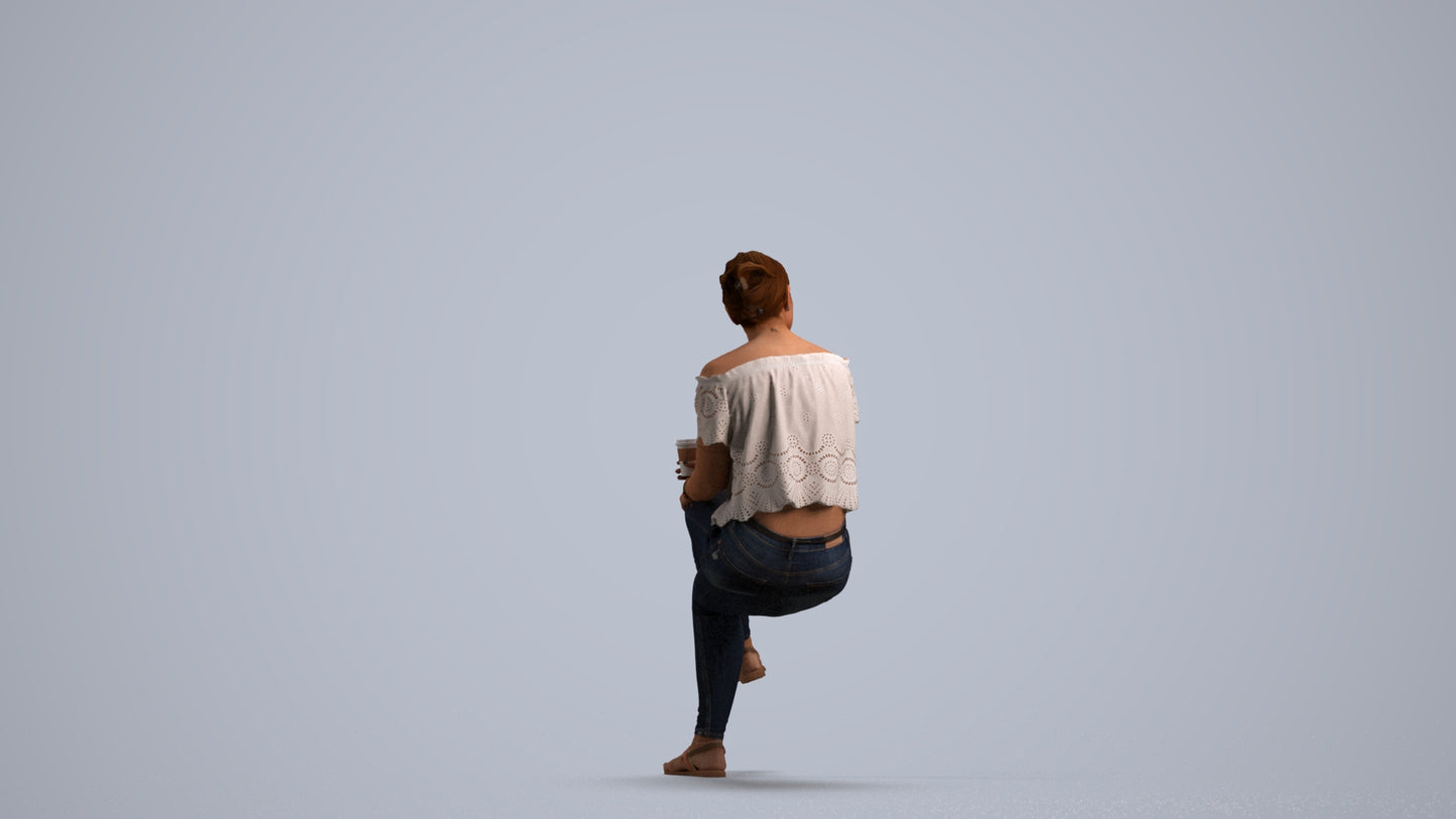 3D people model woman casual sitting, scanned human for 3ds Max rendering, front view render