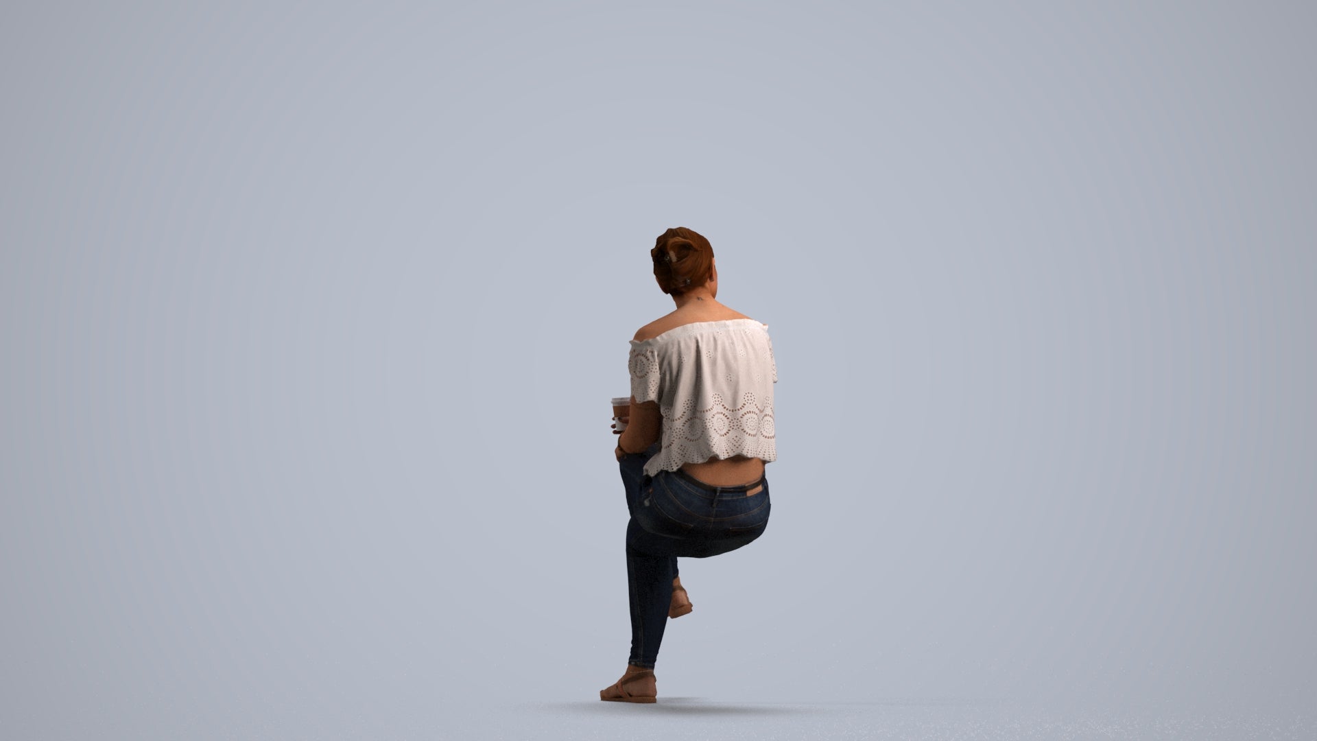 3D people model woman casual sitting, scanned human for 3ds Max rendering, front view render