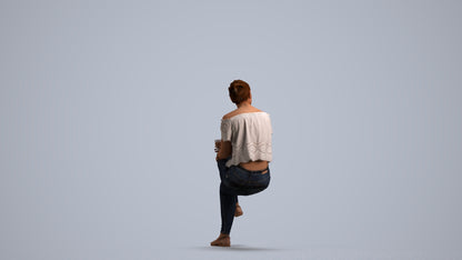 3D people model woman casual sitting, scanned human for 3ds Max rendering, front view render
