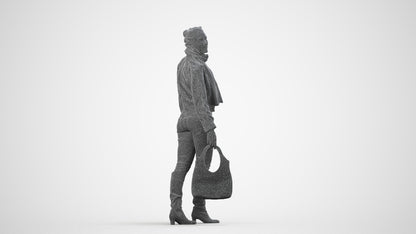 scanned 3D woman casual walking, photogrammetry people for Enscape and V-Ray, wireframe side view