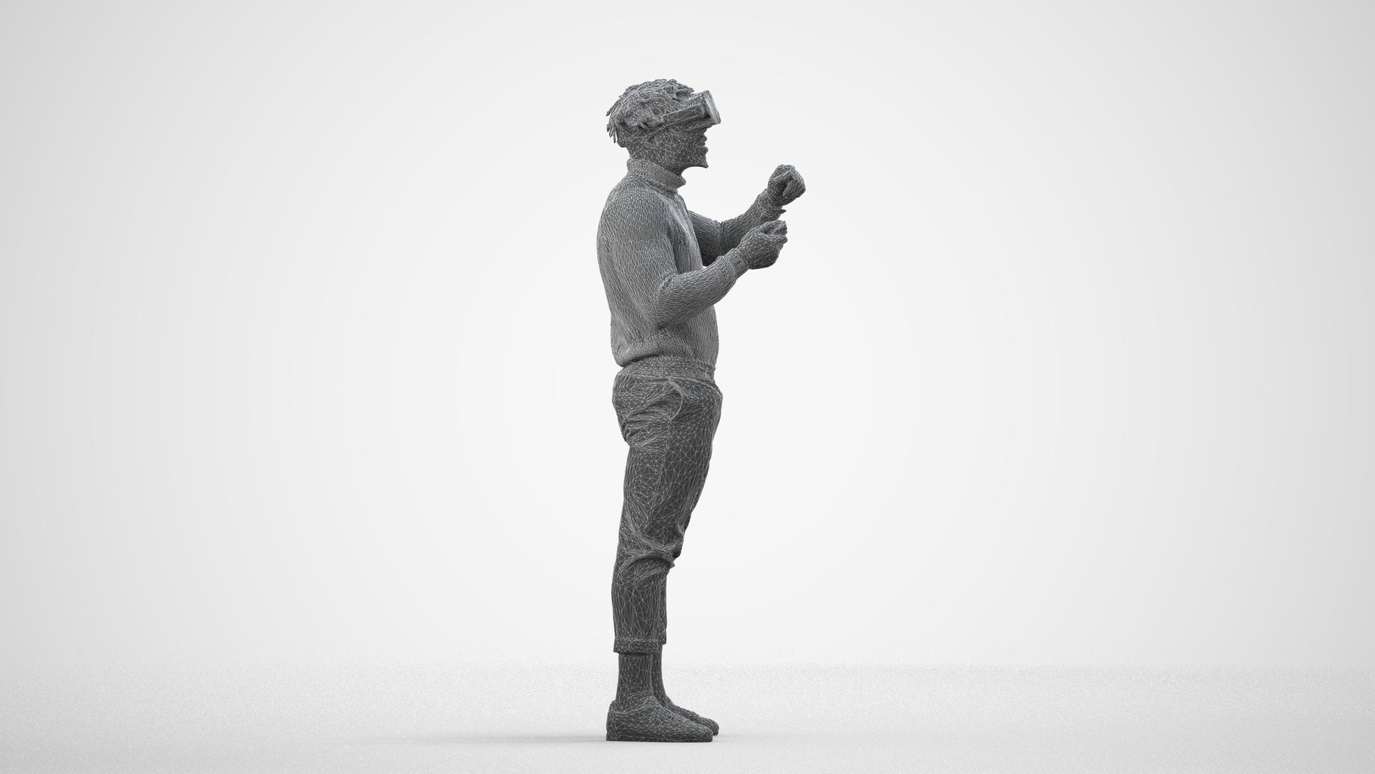 3D people model man casual standing, scanned human for 3ds Max rendering, wireframe side view