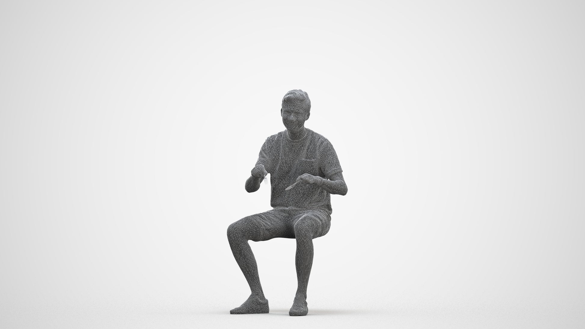 realistic 3D human man casual sitting, archviz people FBX OBJ for Blender, three-quarter front view render