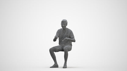 realistic 3D human man casual sitting, archviz people FBX OBJ for Blender, three-quarter front view render