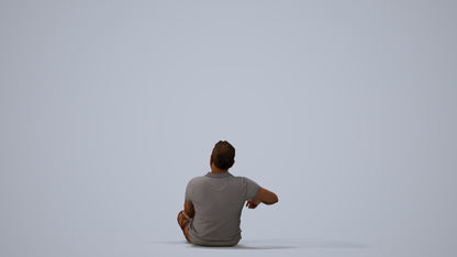 3D scanned man sitting casual, photorealistic archviz people for Enscape and SketchUp, three-quarter view render