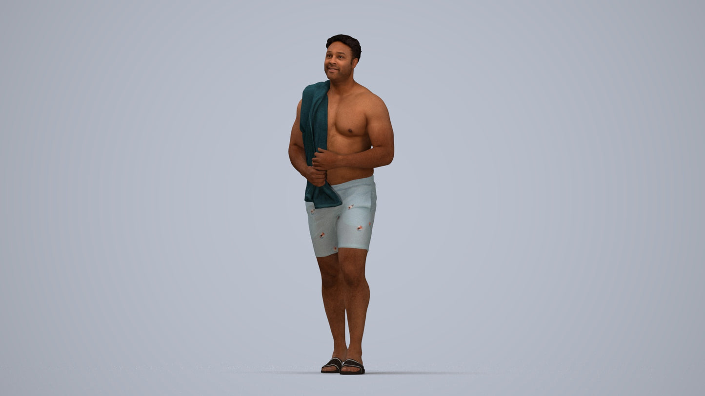 scanned 3D man pool, photogrammetry people for Enscape and V-Ray, top-down view render