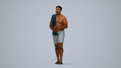 scanned 3D man pool, photogrammetry people for Enscape and V-Ray, top-down view render