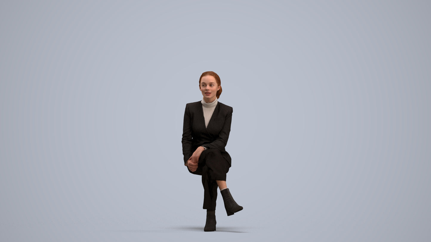 3D human model woman business, photogrammetry scanned person for archviz, standing pose render
