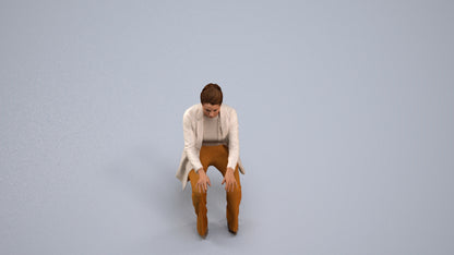 realistic 3D woman business sitting, scanned archviz people for Blender and 3ds Max, back view render
