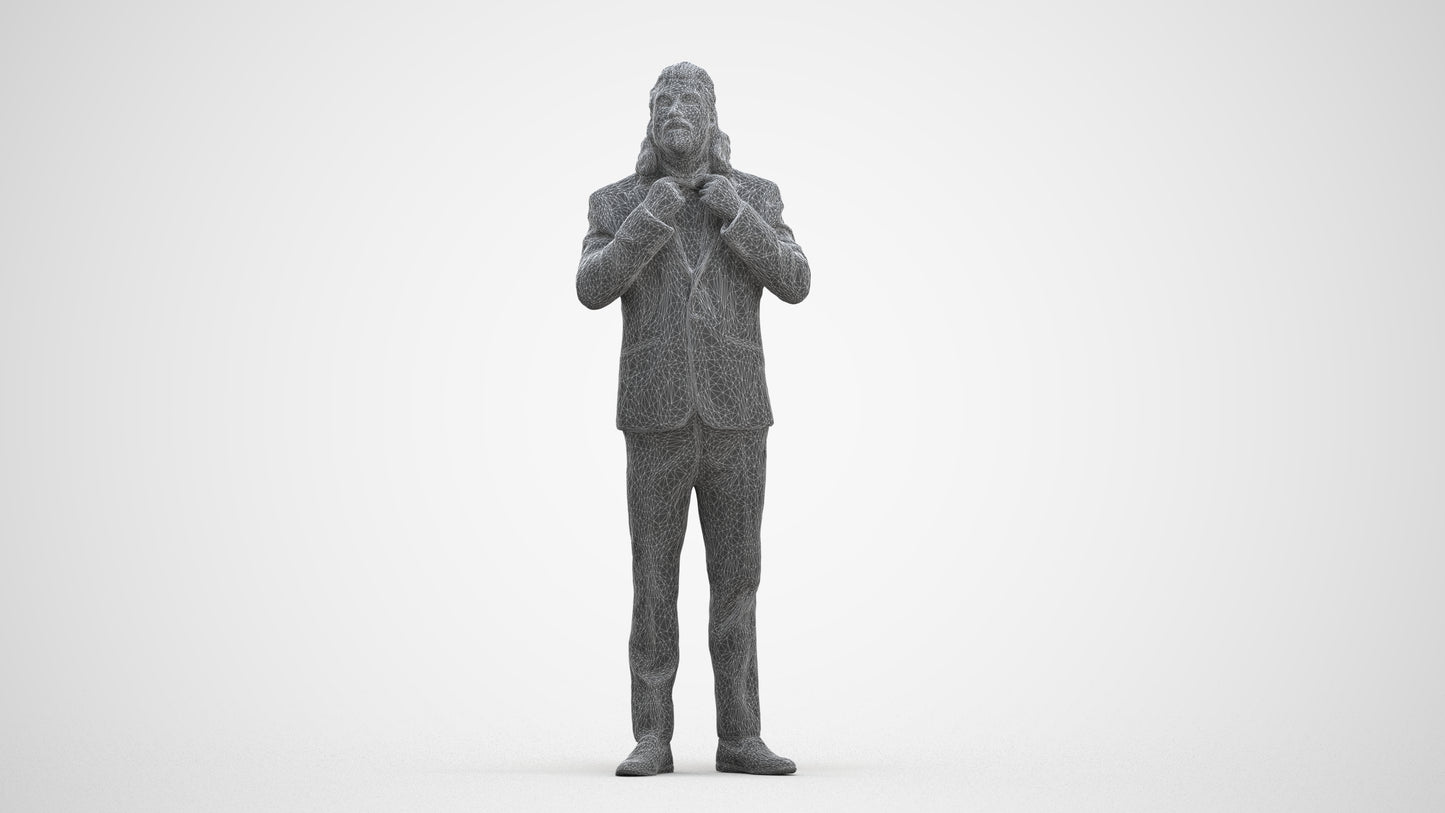 3D human model man formal cycling, photogrammetry scanned person for archviz, three-quarter front view render