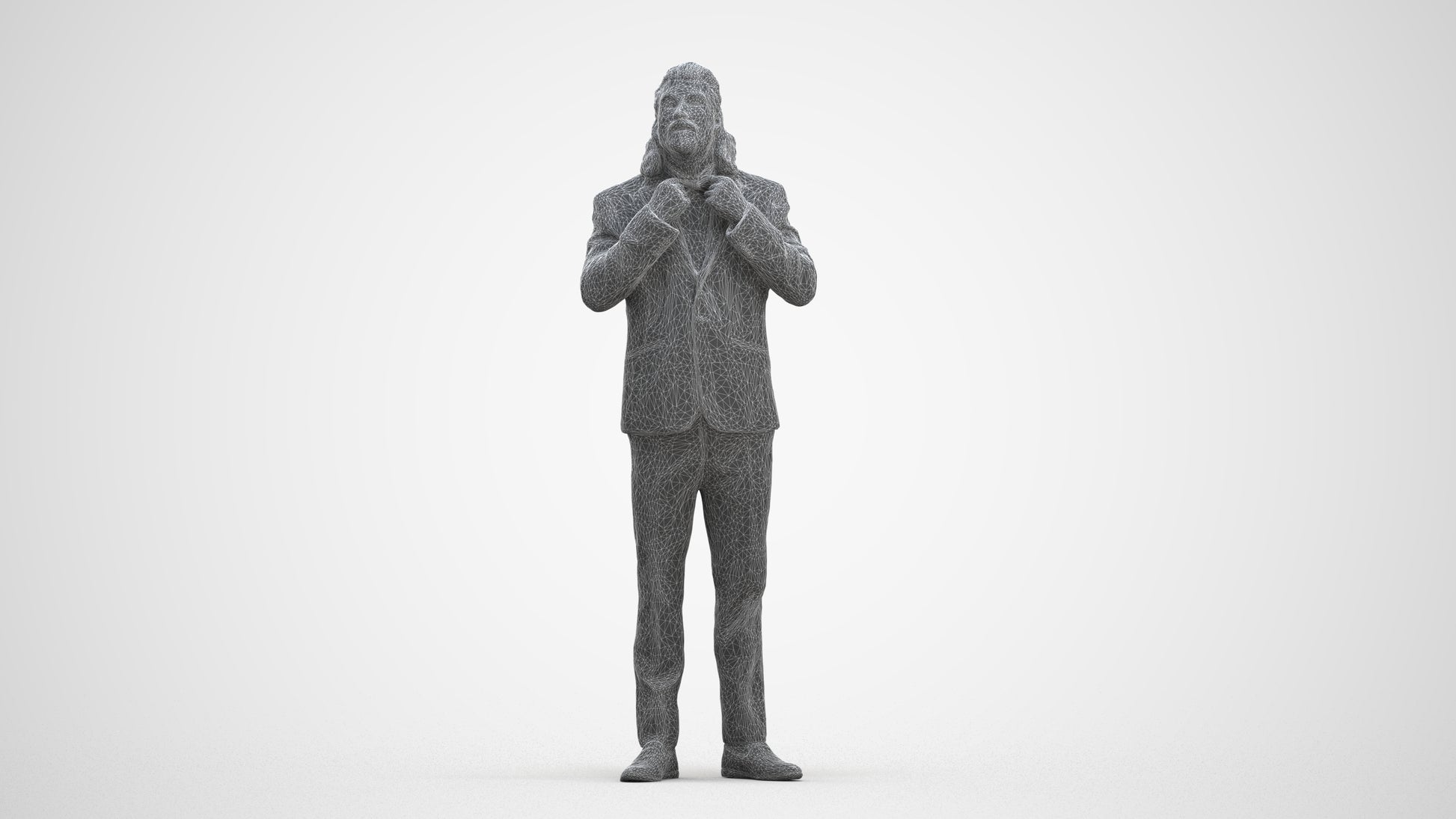 3D human model man formal cycling, photogrammetry scanned person for archviz, three-quarter front view render
