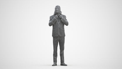 3D human model man formal cycling, photogrammetry scanned person for archviz, three-quarter front view render