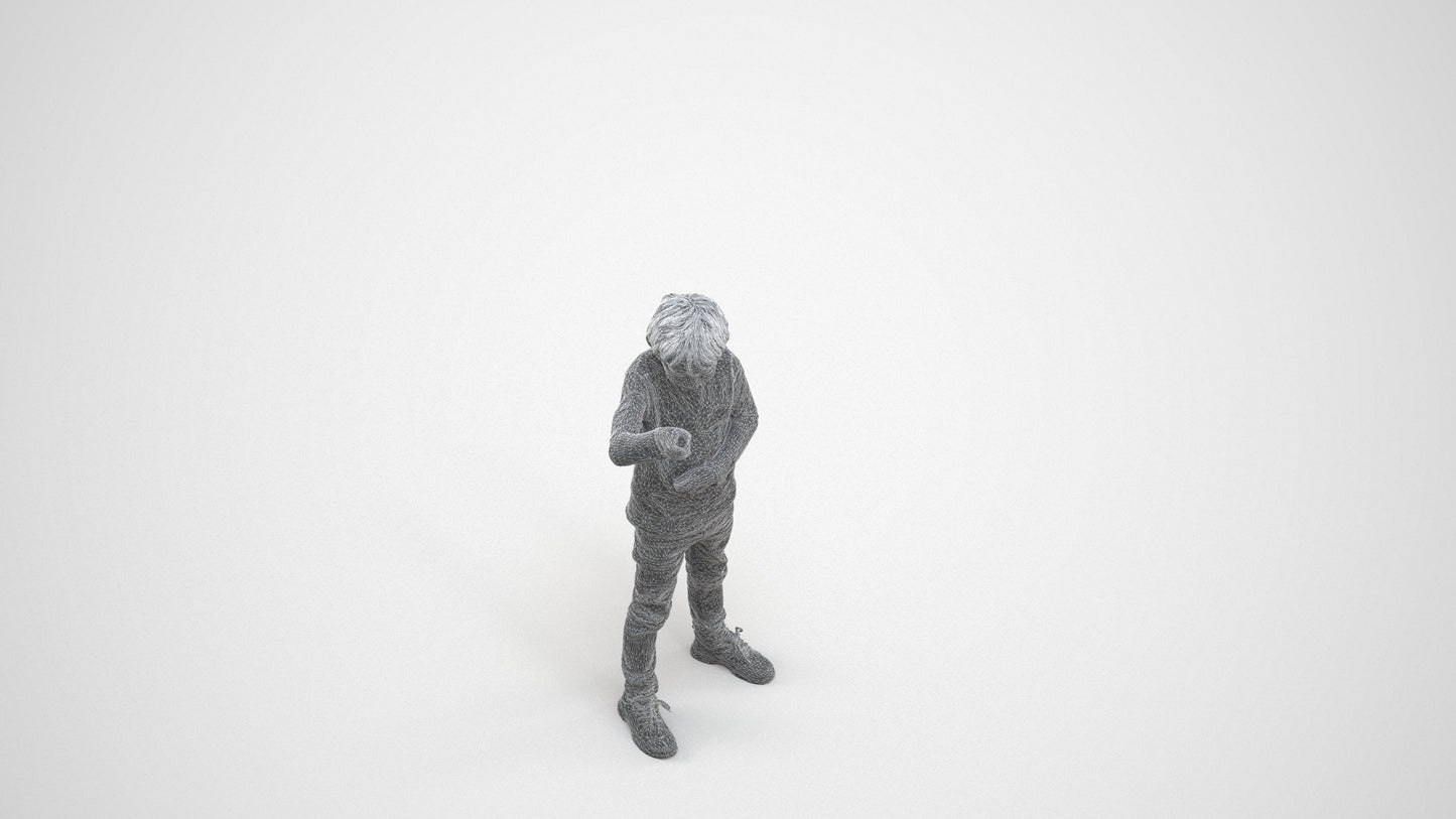 3D people model boy casual kids, scanned human for 3ds Max rendering, wireframe three-quarter view