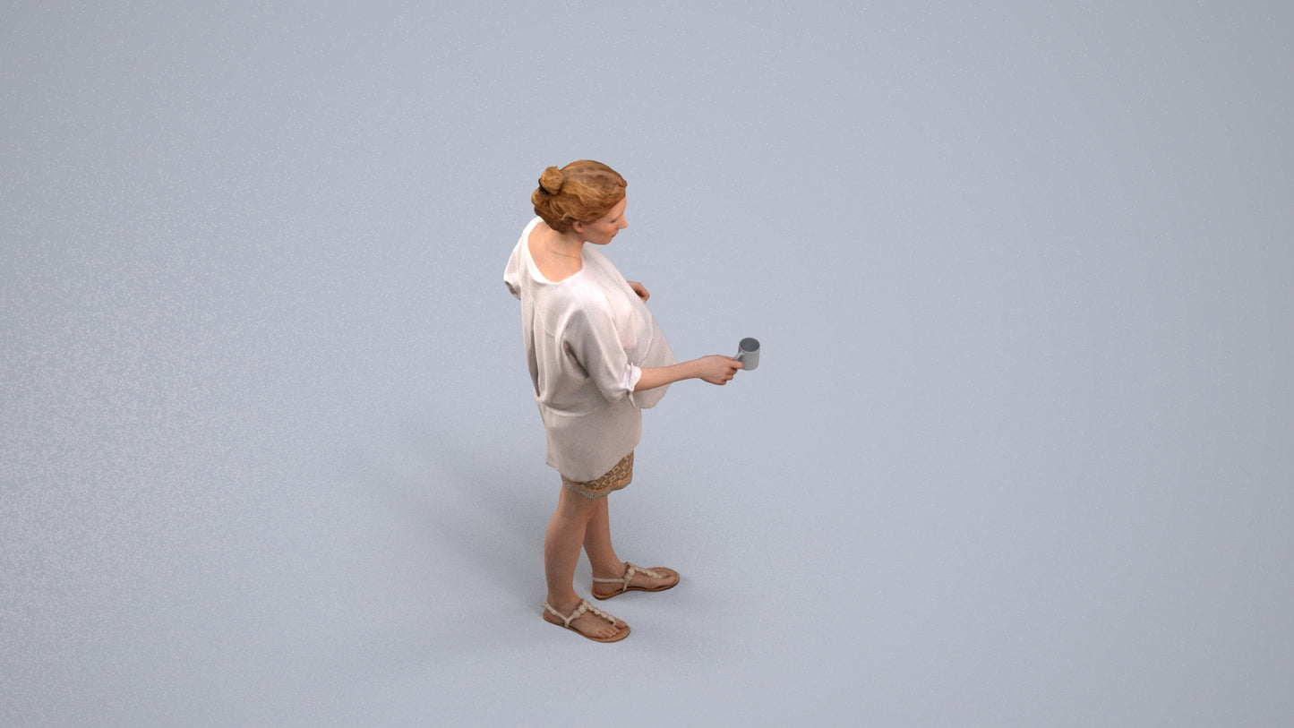 realistic 3D woman casual standing, scanned archviz people for Blender and 3ds Max, back view render