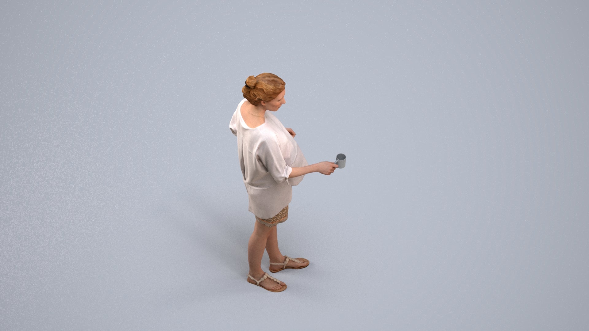 realistic 3D woman casual standing, scanned archviz people for Blender and 3ds Max, back view render