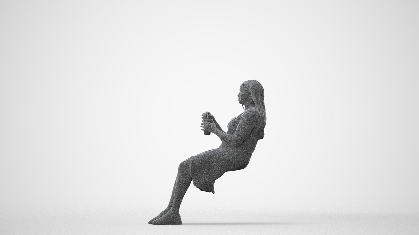 realistic 3D woman casual sitting, scanned archviz people for Blender and 3ds Max, square thumbnail
