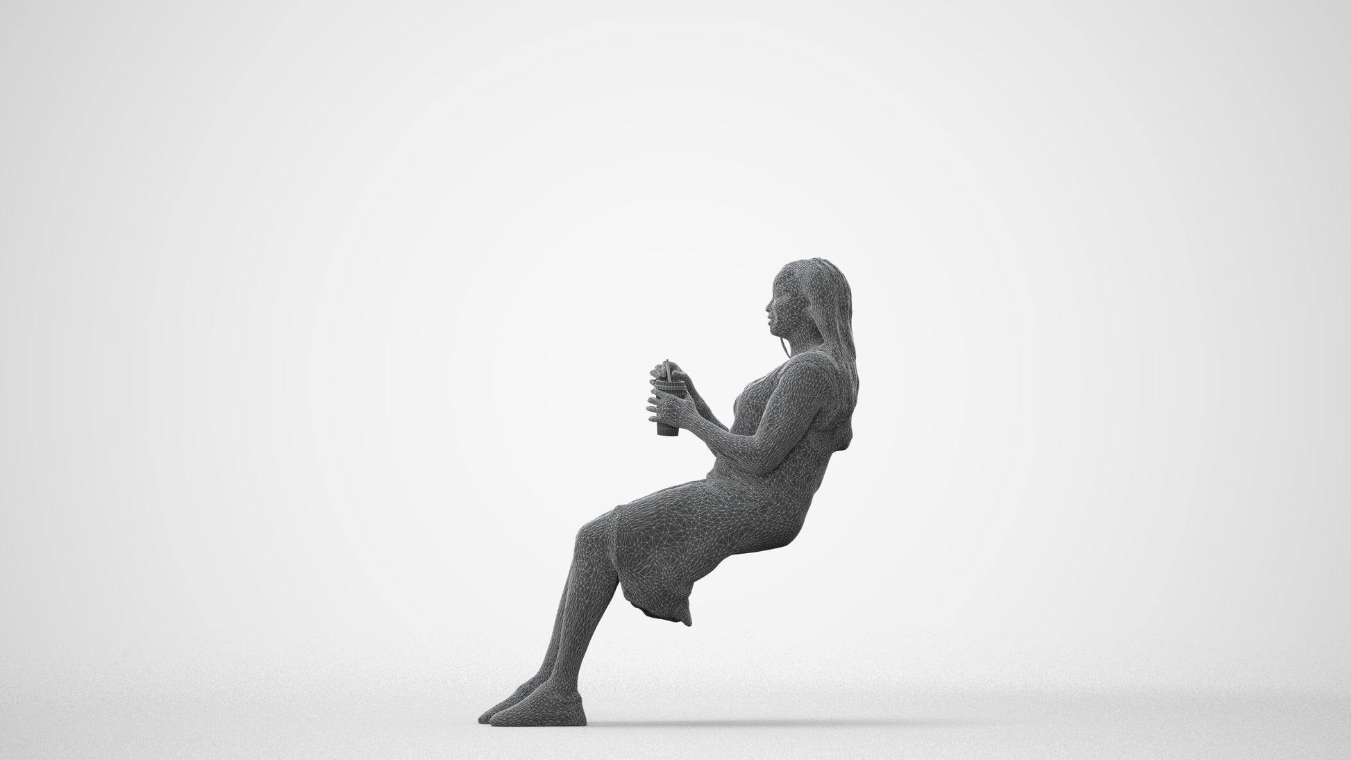 realistic 3D woman casual sitting, scanned archviz people for Blender and 3ds Max, square thumbnail
