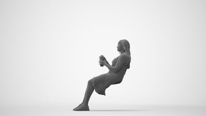 realistic 3D woman casual sitting, scanned archviz people for Blender and 3ds Max, square thumbnail