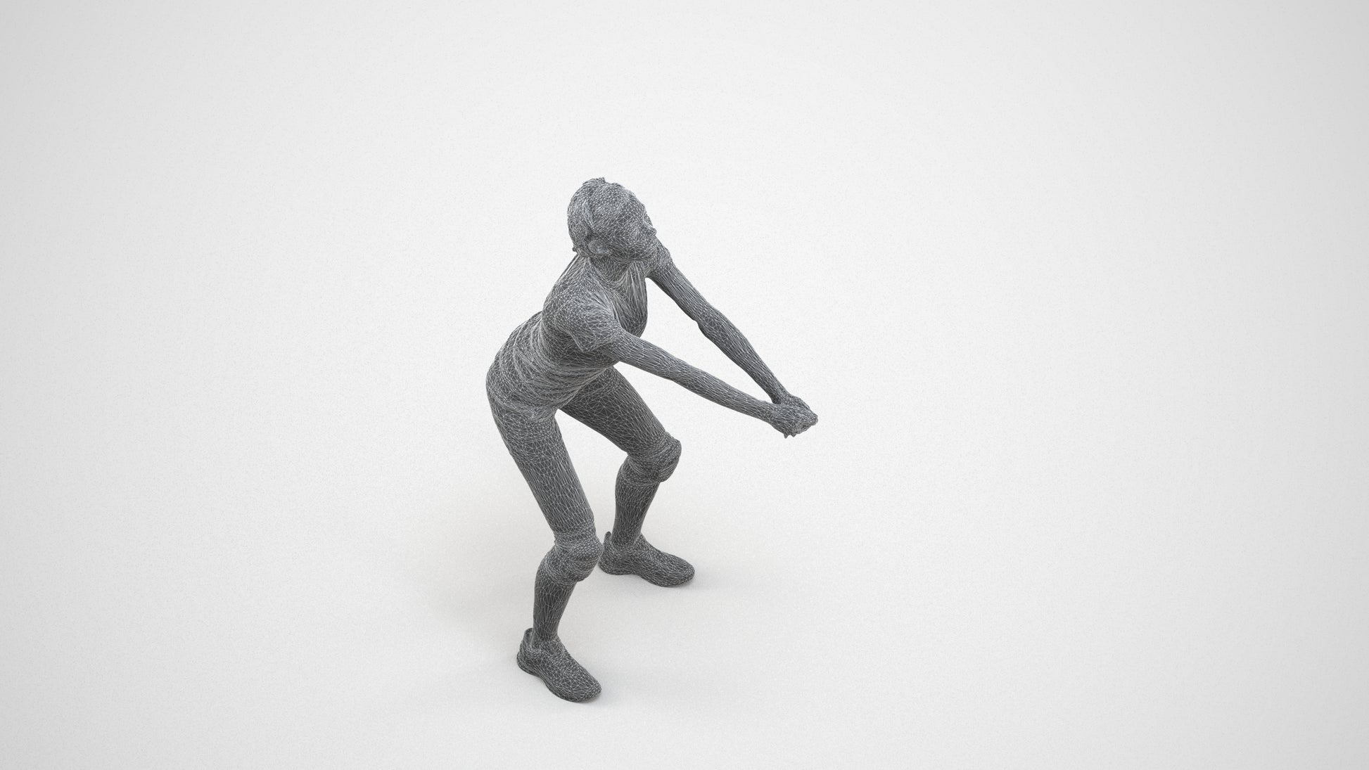 scanned 3D woman sport, photogrammetry people for Enscape and V-Ray, wireframe three-quarter view