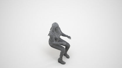 3D people model woman casual sitting, scanned human for 3ds Max rendering, wireframe three-quarter view