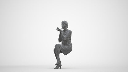 3D people model woman casual sitting, scanned human for 3ds Max rendering, three-quarter front view render