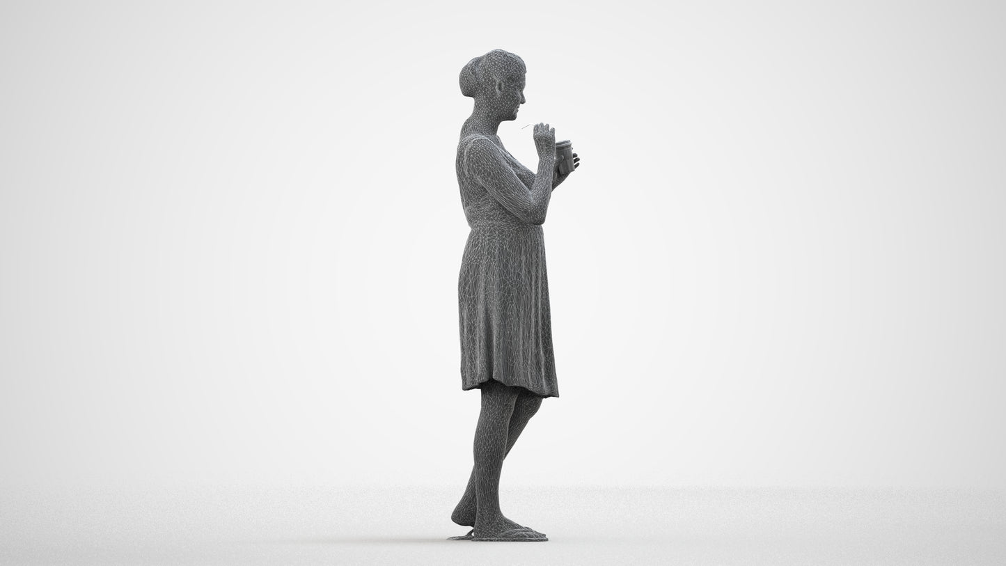 3D people model woman casual standing, scanned human for 3ds Max rendering, wireframe side view