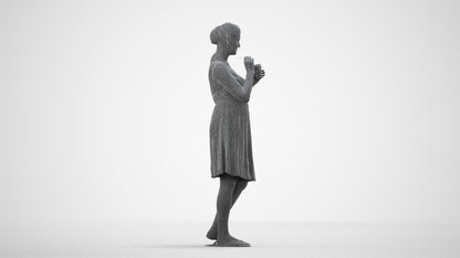 3D people model woman casual standing, scanned human for 3ds Max rendering, wireframe side view