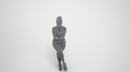 photogrammetry 3D woman casual sitting, realistic human model archviz FBX, wireframe three-quarter view