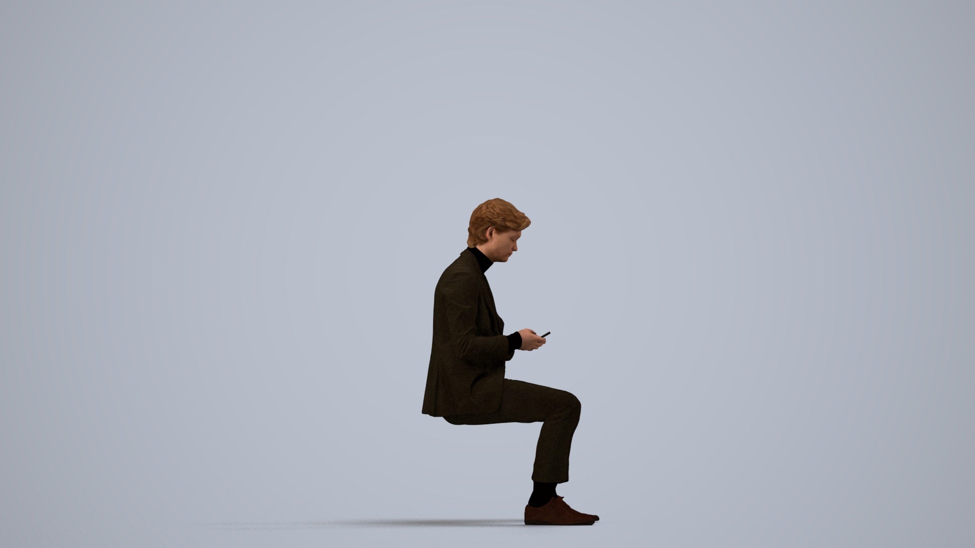 photogrammetry 3D man business sitting, realistic human model archviz FBX, side view render