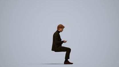 photogrammetry 3D man business sitting, realistic human model archviz FBX, side view render