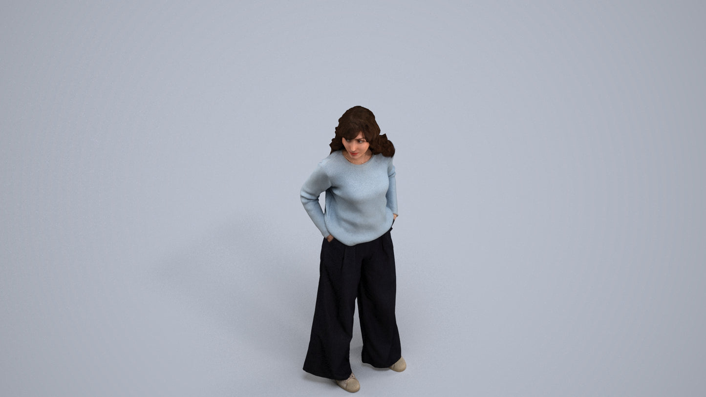 scanned 3D woman casual standing, photogrammetry people for Enscape and V-Ray, back view render