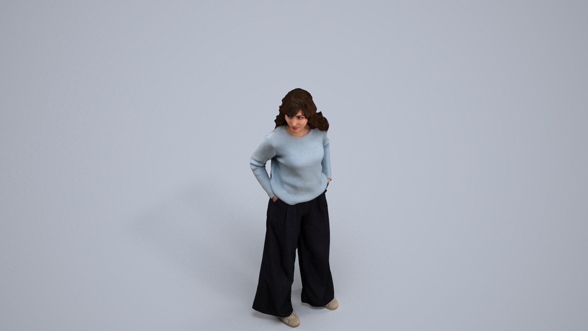 scanned 3D woman casual standing, photogrammetry people for Enscape and V-Ray, back view render