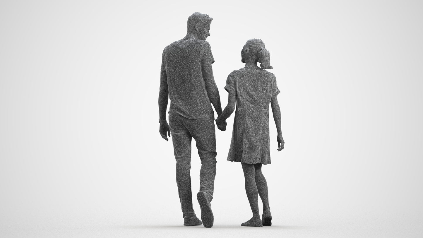 3D people model woman casual couple, scanned human for 3ds Max rendering, wireframe front view