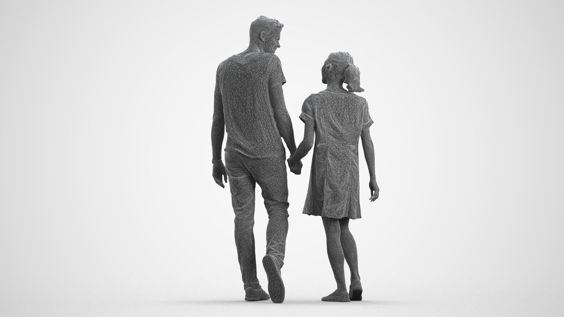 3D people model woman casual couple, scanned human for 3ds Max rendering, wireframe front view