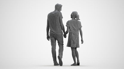 3D people model woman casual couple, scanned human for 3ds Max rendering, wireframe front view