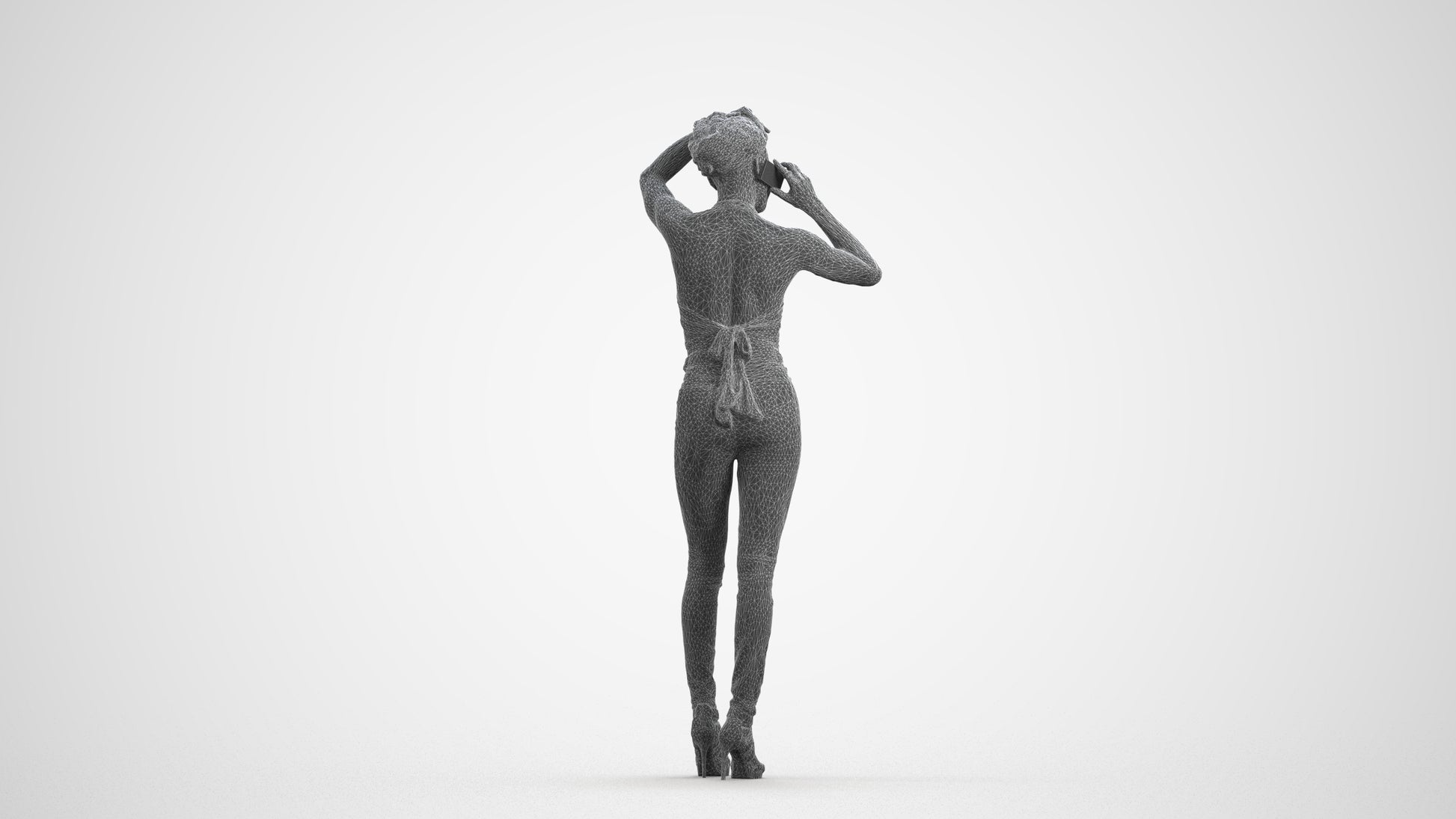 photogrammetry 3D woman casual standing, realistic human model archviz FBX, wireframe front view