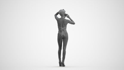 photogrammetry 3D woman casual standing, realistic human model archviz FBX, wireframe front view