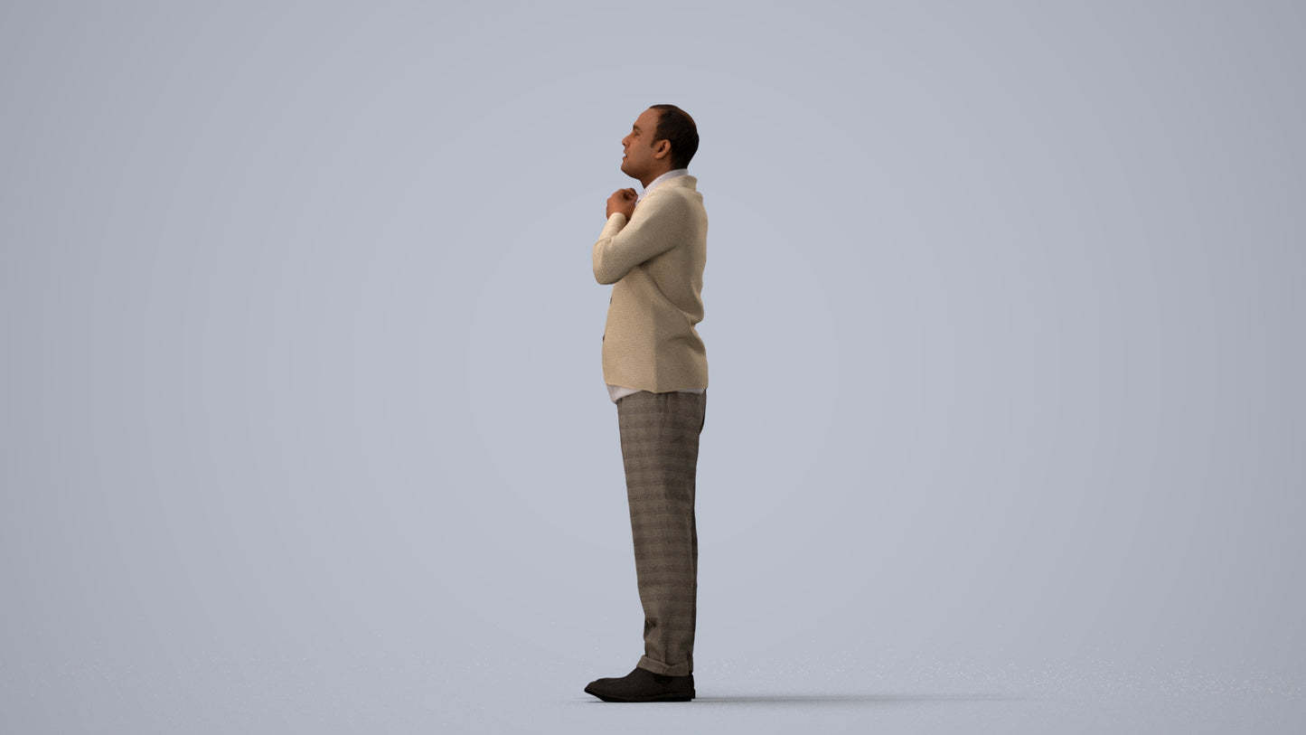 3D people model man business standing, scanned human for 3ds Max rendering, three-quarter view render