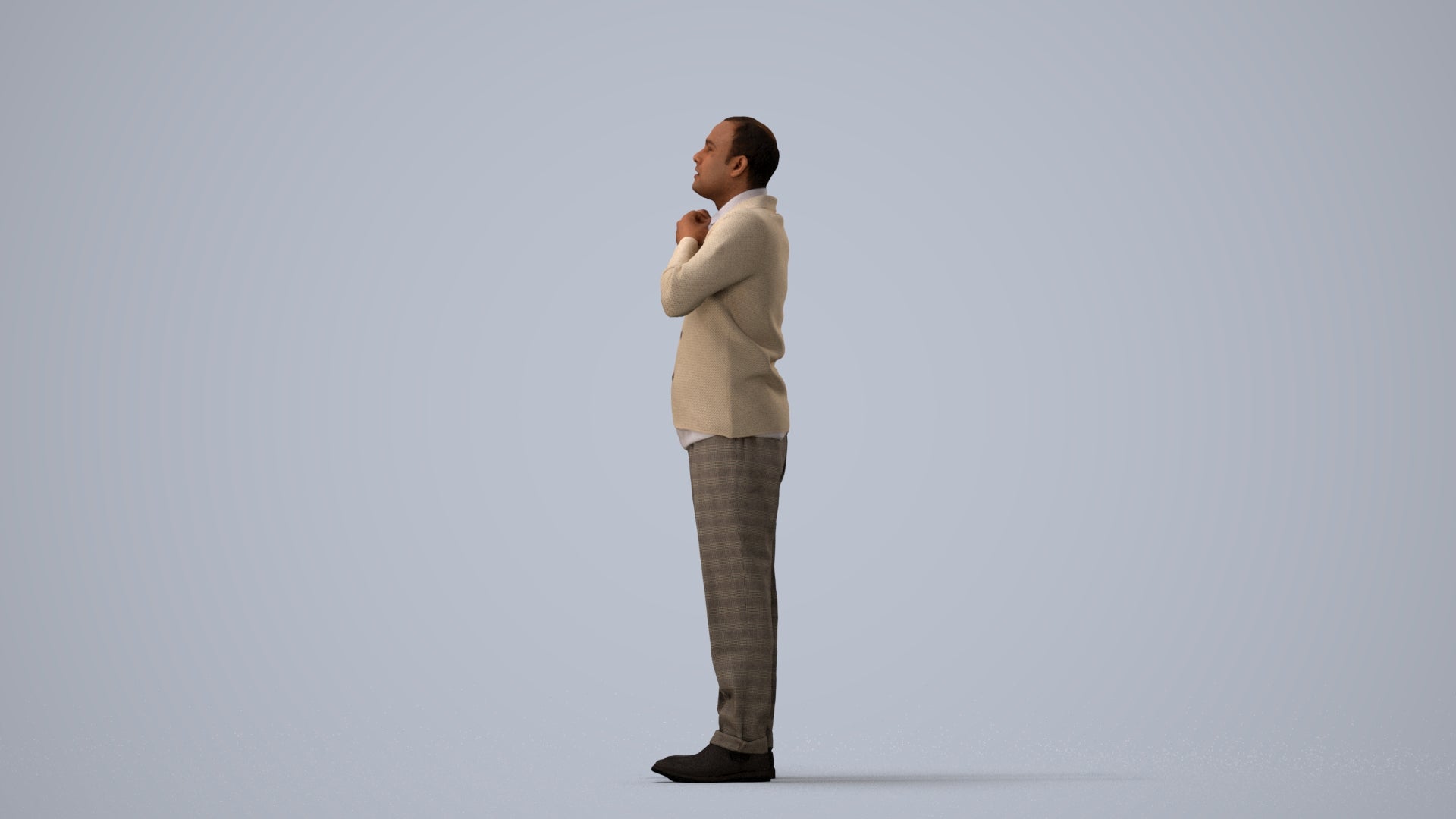 3D people model man business standing, scanned human for 3ds Max rendering, three-quarter view render
