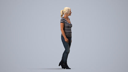 realistic 3D people senior woman casual walking, render-ready for V-Ray and Corona, FBX OBJ, side view render