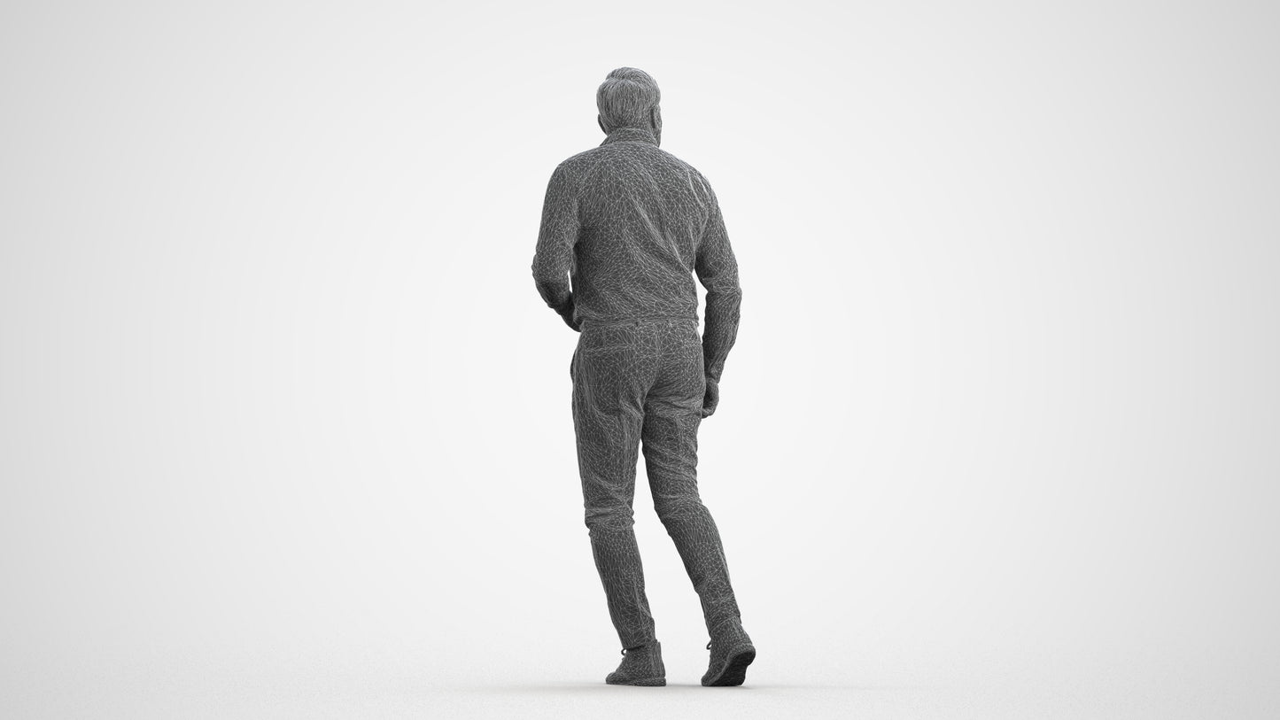 realistic 3D human man casual walking, archviz people FBX OBJ for Blender, wireframe front view