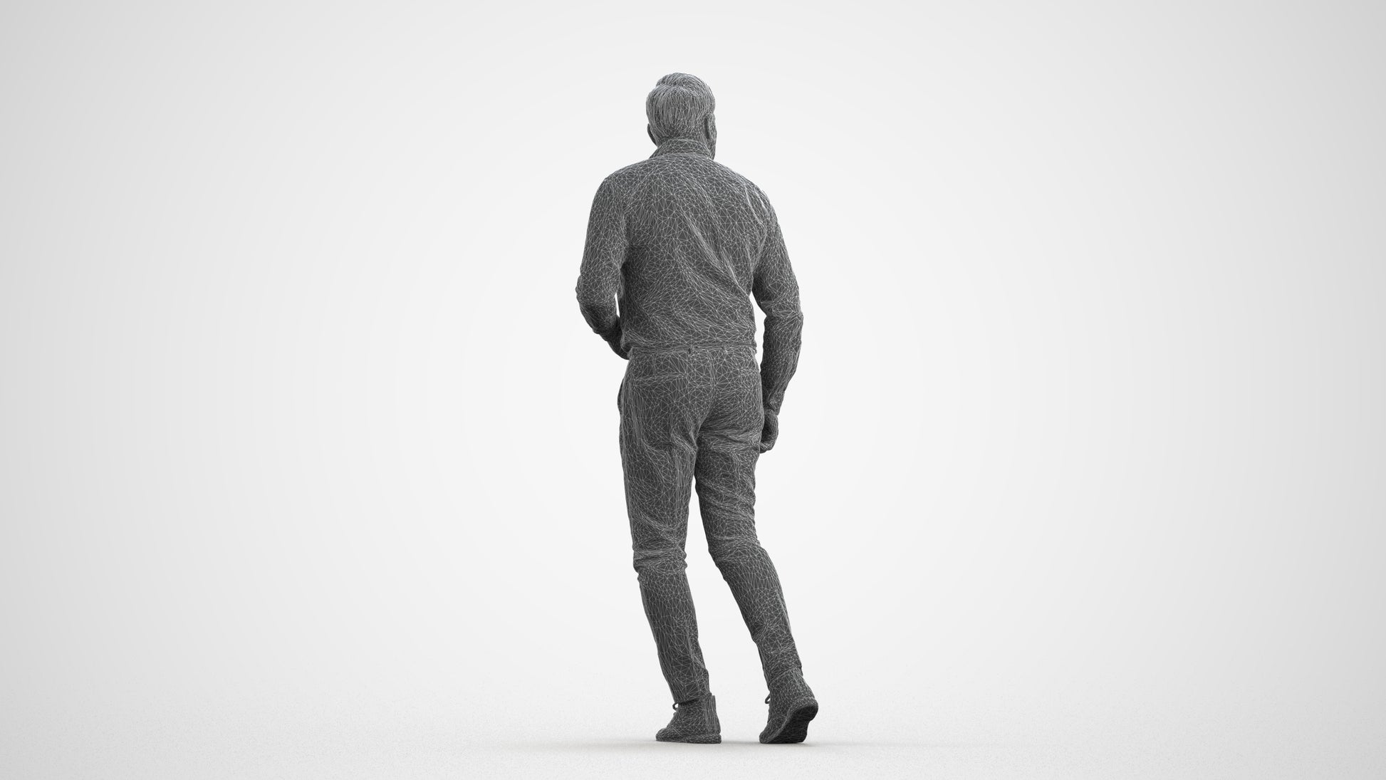 realistic 3D human man casual walking, archviz people FBX OBJ for Blender, wireframe front view