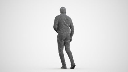 realistic 3D human man casual walking, archviz people FBX OBJ for Blender, wireframe front view
