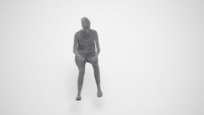 3D human model woman casual driving, photogrammetry scanned person for archviz, wireframe three-quarter view