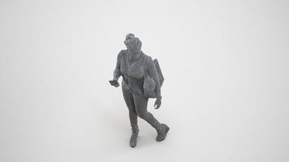 photogrammetry 3D woman casual walking, realistic human model archviz FBX, wireframe three-quarter view