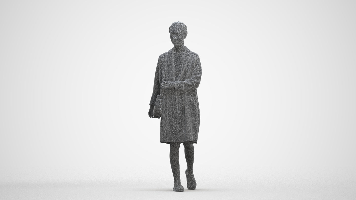 realistic 3D woman casual walking, scanned archviz people for Blender and 3ds Max, three-quarter front view render