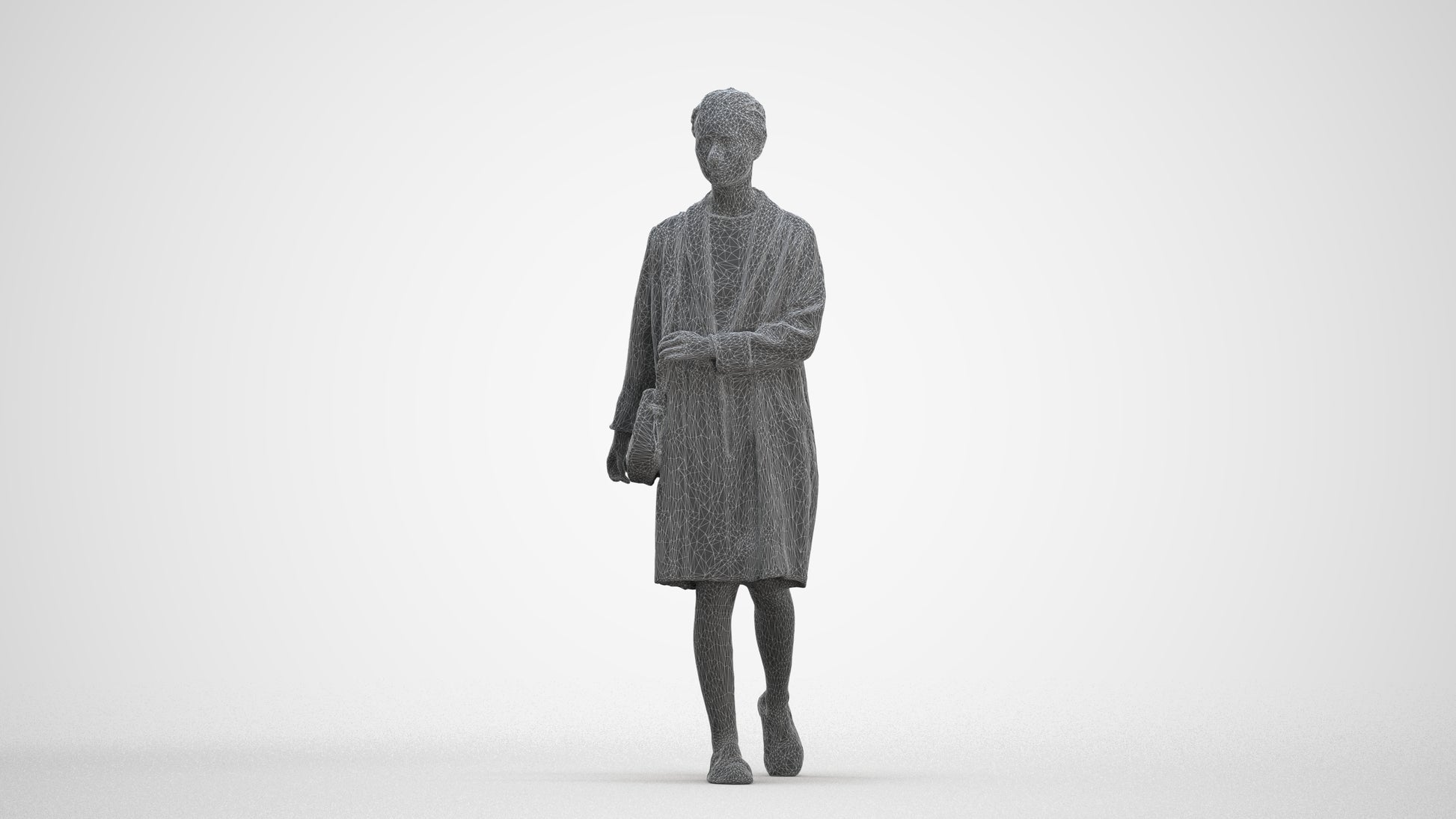 realistic 3D woman casual walking, scanned archviz people for Blender and 3ds Max, three-quarter front view render