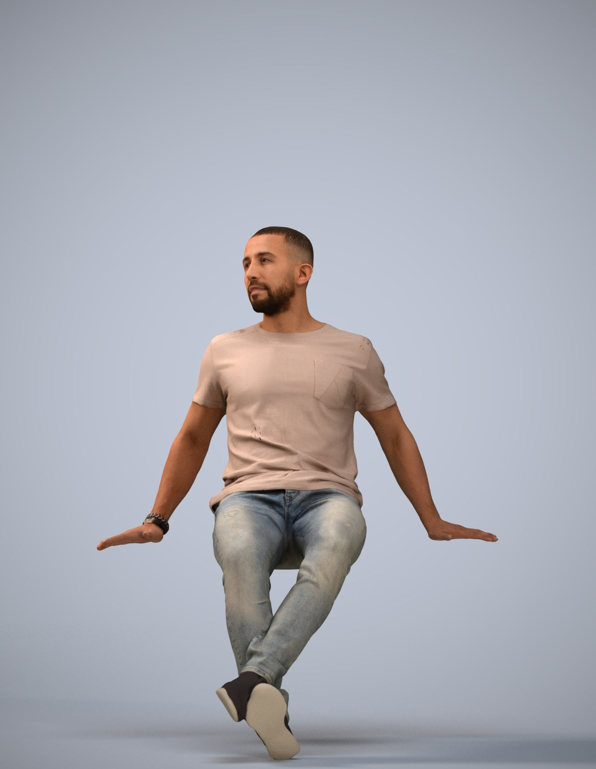 photogrammetry 3D man casual sitting, realistic human model archviz FBX