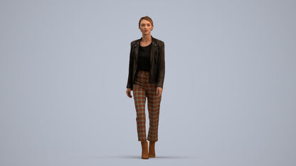 3D scanned woman walking business, photorealistic archviz people for Enscape and SketchUp, standing pose render