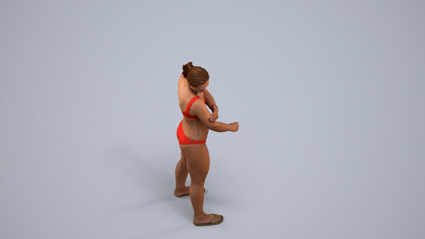 scanned 3D woman pool, photogrammetry people for Enscape and V-Ray, back view render
