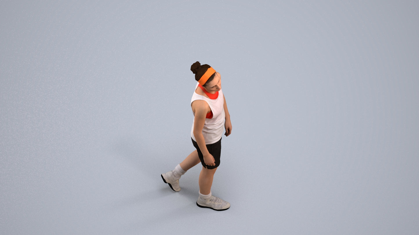 realistic 3D human woman sport, archviz people FBX OBJ for Blender, back view render